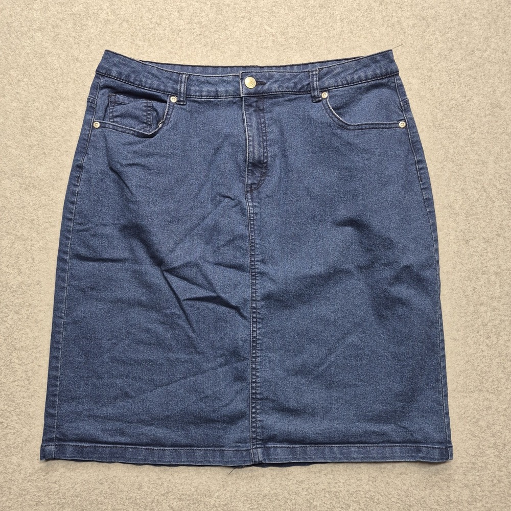 Laura Scott Denim Jean Skirt Womens 14 Blue Stretch A-Line Knee Length Modest